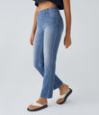 Halara Flex™ High Waisted Pockets Straight Leg Washed Casual Jeans - Sea Blue Denim