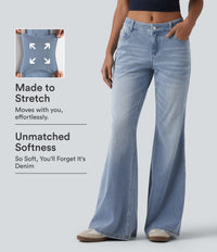 Halara Flex™ Low Rise Flare Washed Casual Jeans with Pockets - Light Blue – Glacier Light Blue