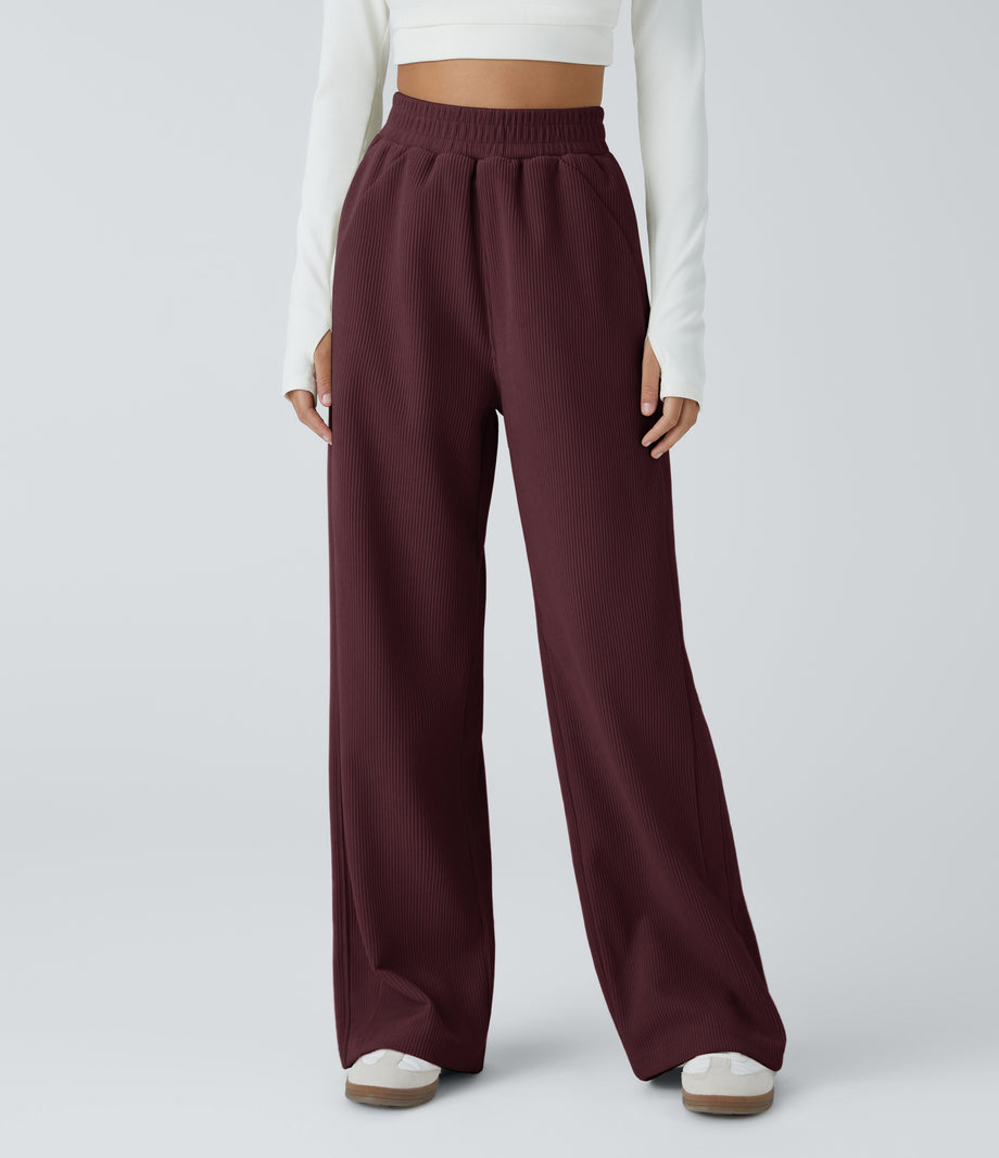 High Waisted Pocket Straight Leg Baggy Mop Corduroy Casual Pants - Port Royale