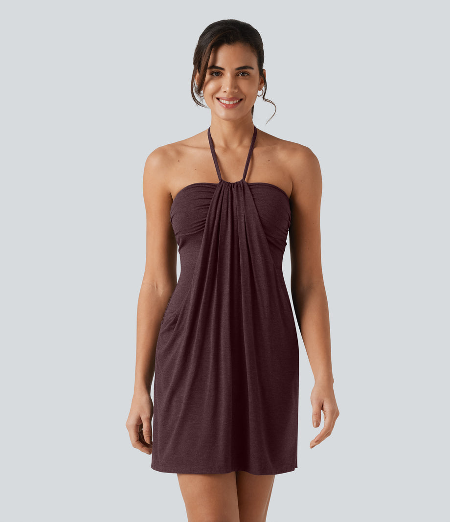 Halter Tie Back Mini Resort Dress with Pockets - Sassafras