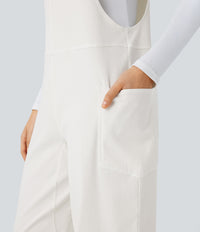 Halara Flex™ V Neck Pocket Washed Denim Casual Overalls - White Wood Denim