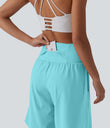 SoftlyZero™ Airy Super High Waisted 2-in-1 Cool Touch Yoga Shorts 9" with Pockets - Loka Blue