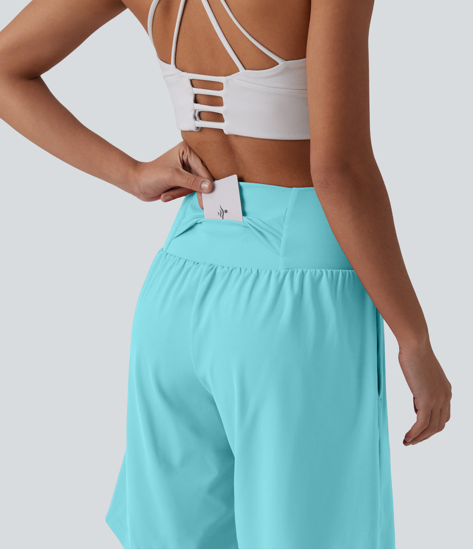 SoftlyZero™ Airy Super High Waisted 2-in-1 Cool Touch Yoga Shorts 9" with Pockets - Loka Blue