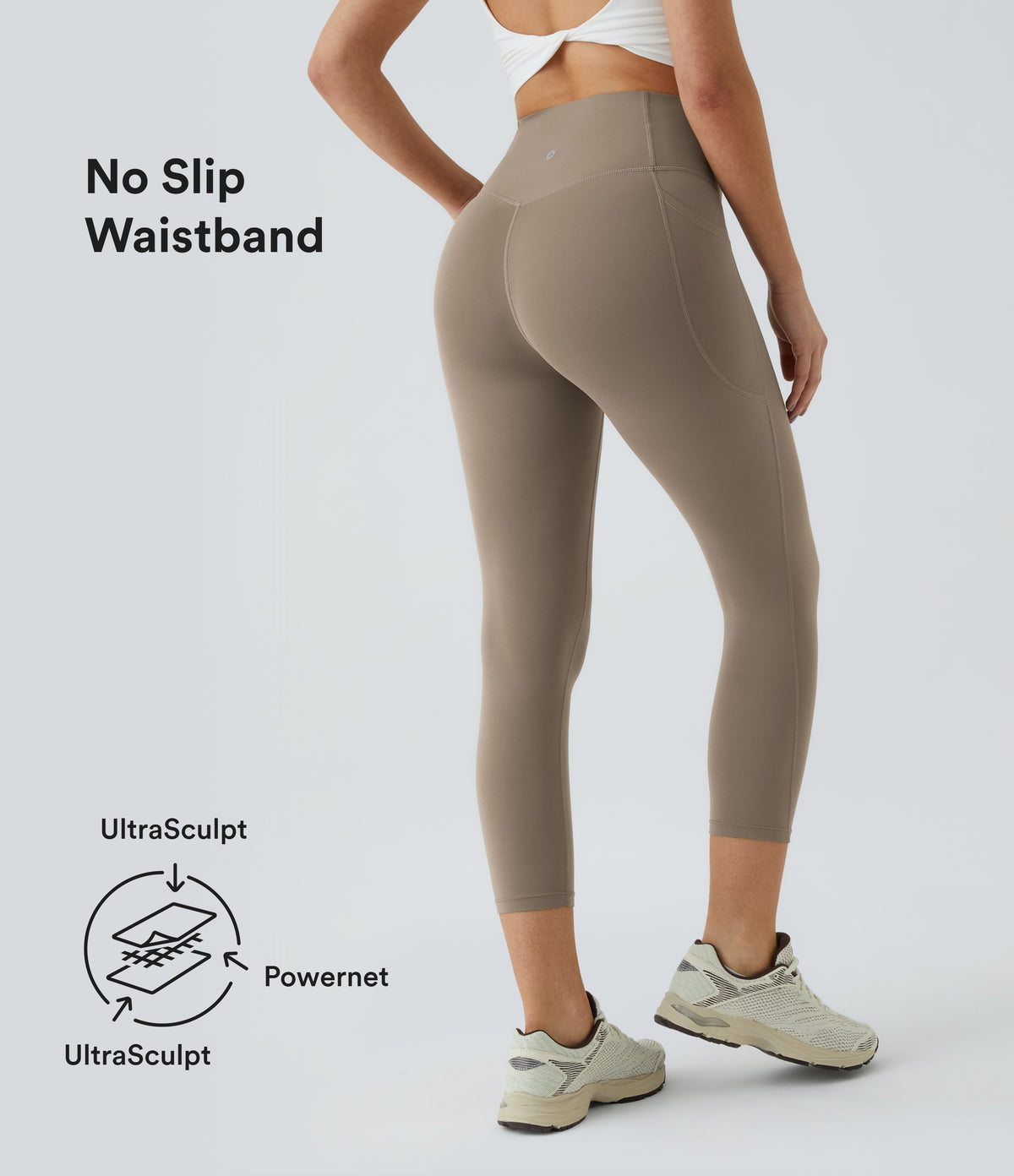 Halara UltraSculpt™ High Waisted Tummy Control Pocket Shaping Training Capri Leggings - Dawn Brown