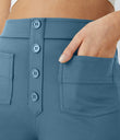 DayStretch High Waisted Pockets Straight Leg Casual Pants - Warm Mid Blue