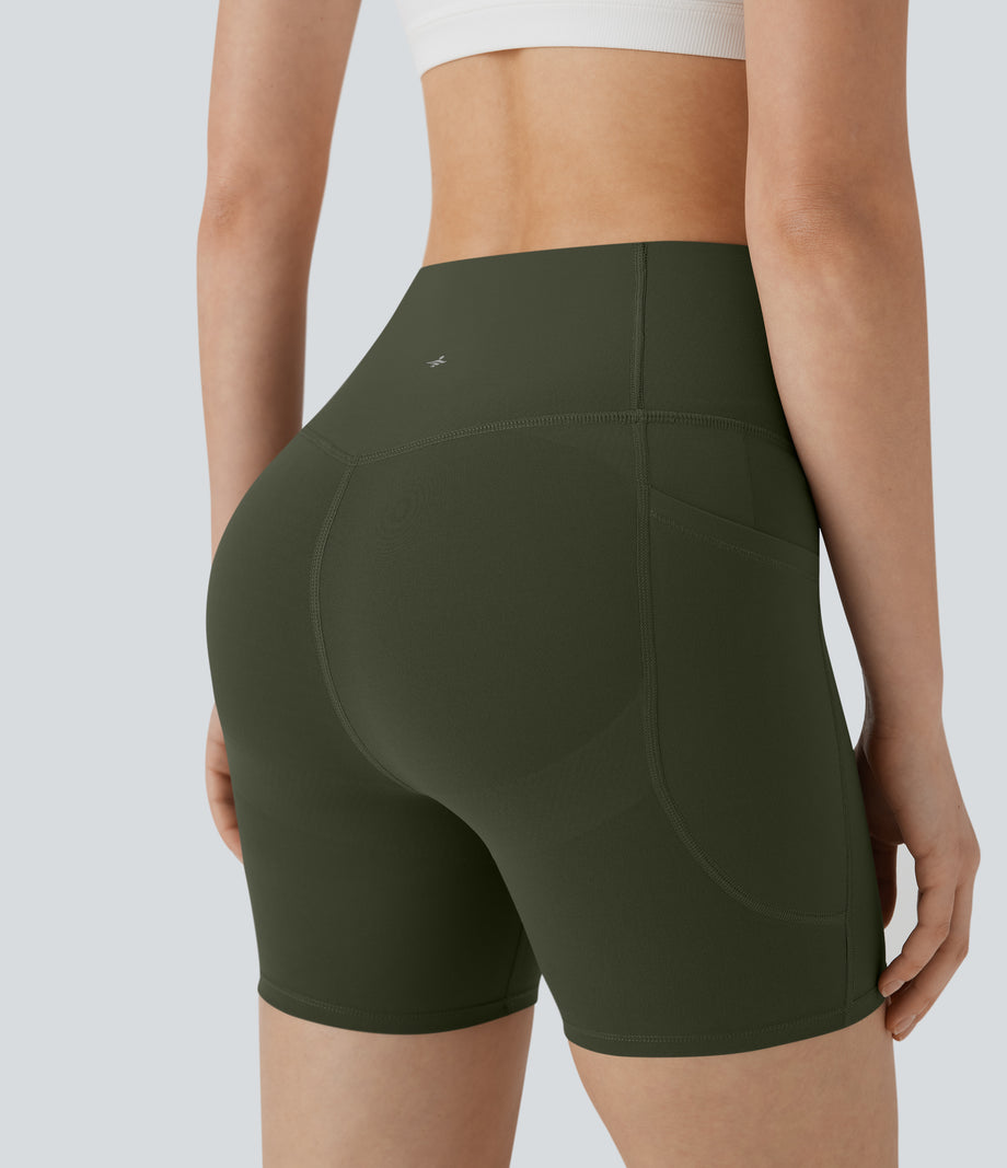 Halara UltraSculpt™ High Waisted Butt Lifting Tummy Control Pocket Shaping Training Biker Shorts 5'' - Deep Woodland Green