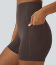 Halara UltraSculpt™ High Waisted Tummy Control Side Pocket Shaping Training Biker Shorts 5'' - Hot Fudge