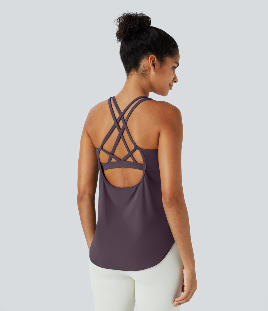 Halara UltraSculpt™ Round Neck Curved Hem Workout Tank Top - Night's Purple