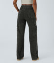 Halara Flex™ Mid Rise Pockets Straight Leg Casual Cargo Jeans - Hemp Rope Black Denim