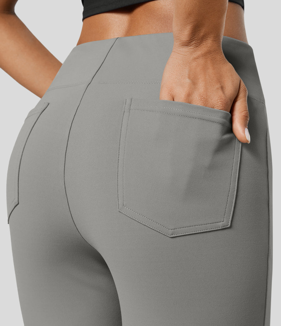 Halara Flex™ High Waisted Back Side Pocket Slight Flare Work Pants - Putty Gray