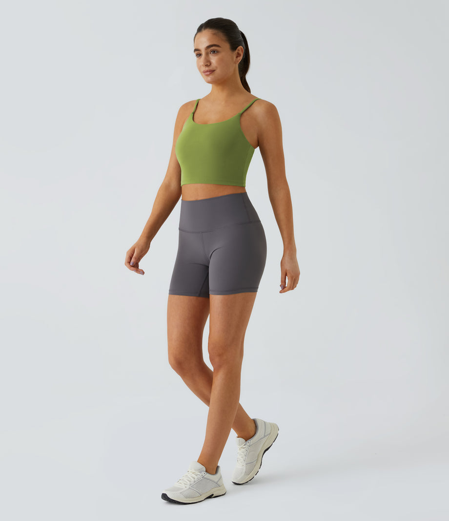 Basic Padded Workout Cropped Low Support Tank Top A-D Cups - Peridot