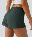 Mid Rise Drawstring Contrast Mesh 2-in-1 Flowy Running Shorts 3'' - Dark Green