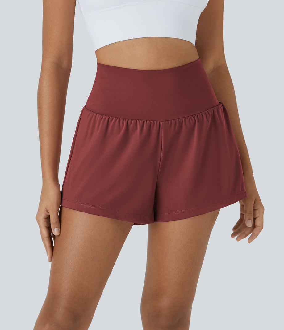 SoftlyZero™ Airy Super High Waisted 2-in-1 Cool Touch Yoga Shorts with Pockets - Madder Brown