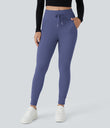 SoftlyZero™ Plush High Waisted Drawstring Pocket Plain Full Length Joggers - Dusky Blue