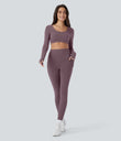 SoftlyZero™ Plush Thermal High Waisted Tummy Control Pocket Workout Leggings - Dark Plum