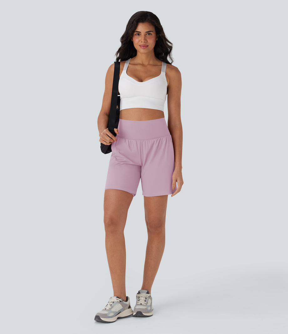 SoftlyZero™ Airy Super High Waisted 2-in-1 Cool Touch Yoga Shorts 7" with Pockets - Pink Purple