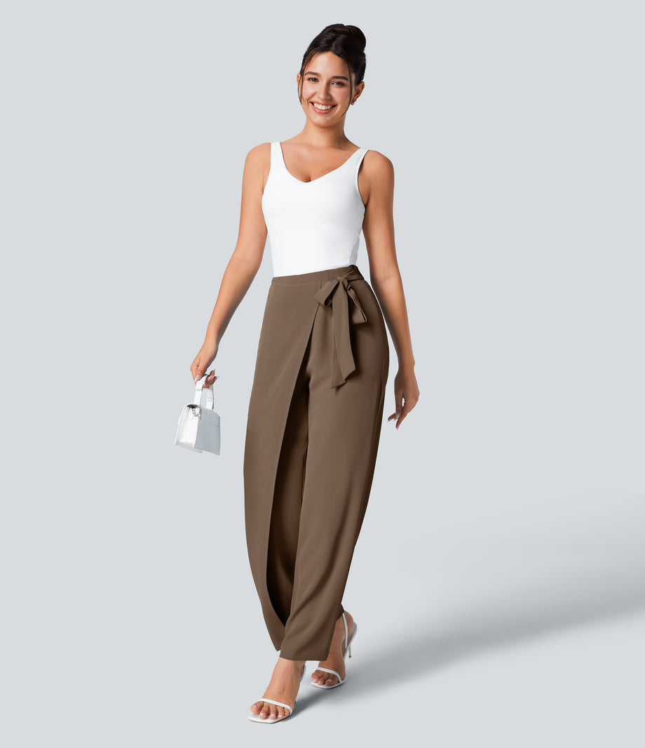 Halara Flex™ High Waisted Tie Side Wide Leg Work Pants - Teak