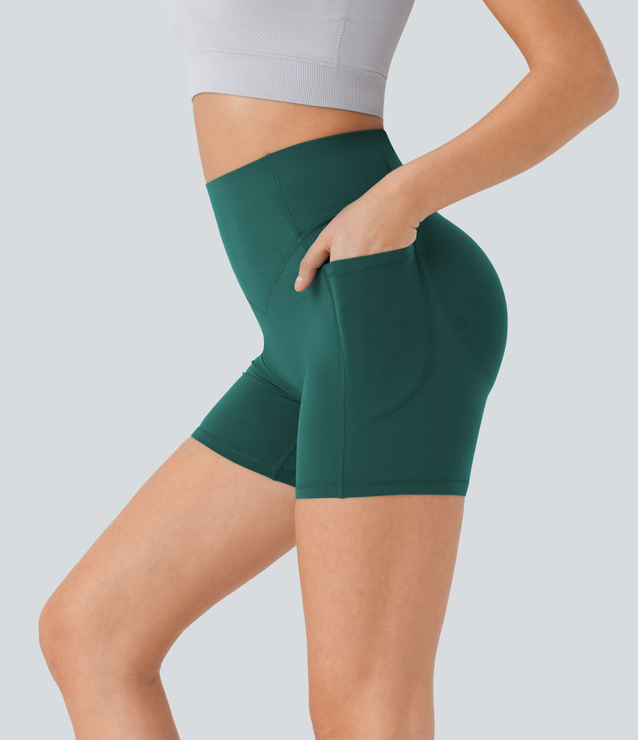 Halara UltraSculpt™ High Waisted Scrunch Butt Lifting Tummy Control Pocket Shaping Workout Biker Shorts 5'' - Forest Biome