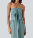 Halter Tie Back Maxi Dress with Pockets - Aquifer
