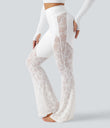 Halara UltraSculpt™ High Waisted Tummy Control Contrast Lace Yoga Flare Leggings with Pocket - White