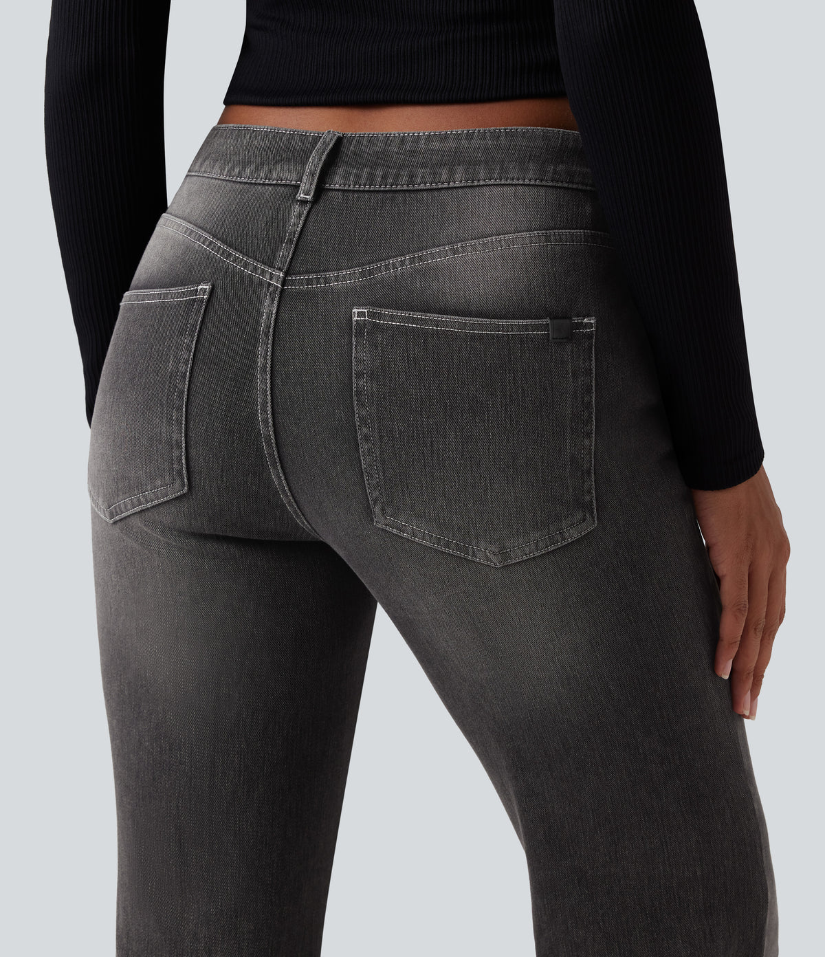 Halara Flex™ Low Rise Flare Washed Casual Jeans with Pockets - Cool Gray Denim