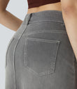 Halara Flex™ High Waisted Pockets Bodycon Washed Denim Casual Midi Skirt - Black Iron Gray Denim