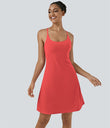 SoftlyZero™ Airy Cut Out 2-in-1 Pocket Cool Touch Longer Active Dress-UPF50+ - Poinsettia