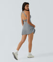 SoftlyZero™ Airy Backless Twisted Flare Low Support Dance Active Dress-Longer Length-Easy Peezy Edition A-D Cups - Quarry