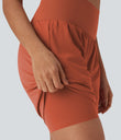 SoftlyZero™ Airy Super High Waisted 2-in-1 Cool Touch Yoga Shorts 7" with Pockets - Orange Rust