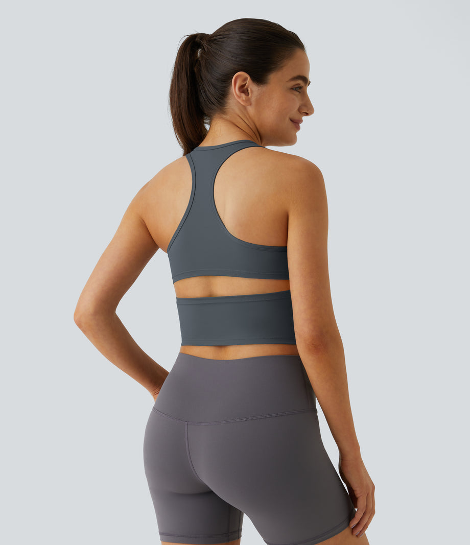 SoftlyZero™ Plush U Neck Racerback Cut Out Cropped Yoga Tank Top - Turbulence