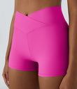 SoftlyZero™ High Waisted Crossover Plain Yoga Biker Shorts 3''-UPF50+ - Fedora Red Purple