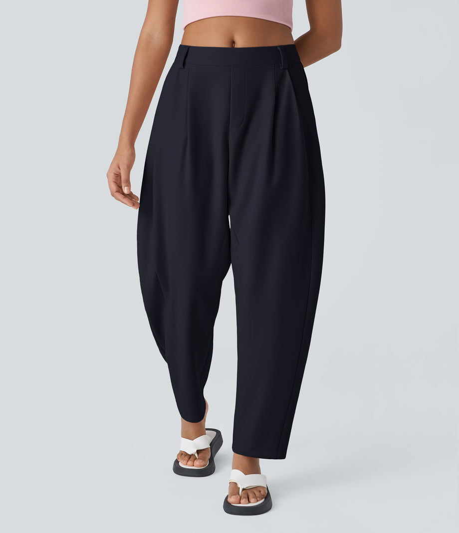 Mid Rise Pocket Barrel Leg Baggy Work Pants - Night Sky