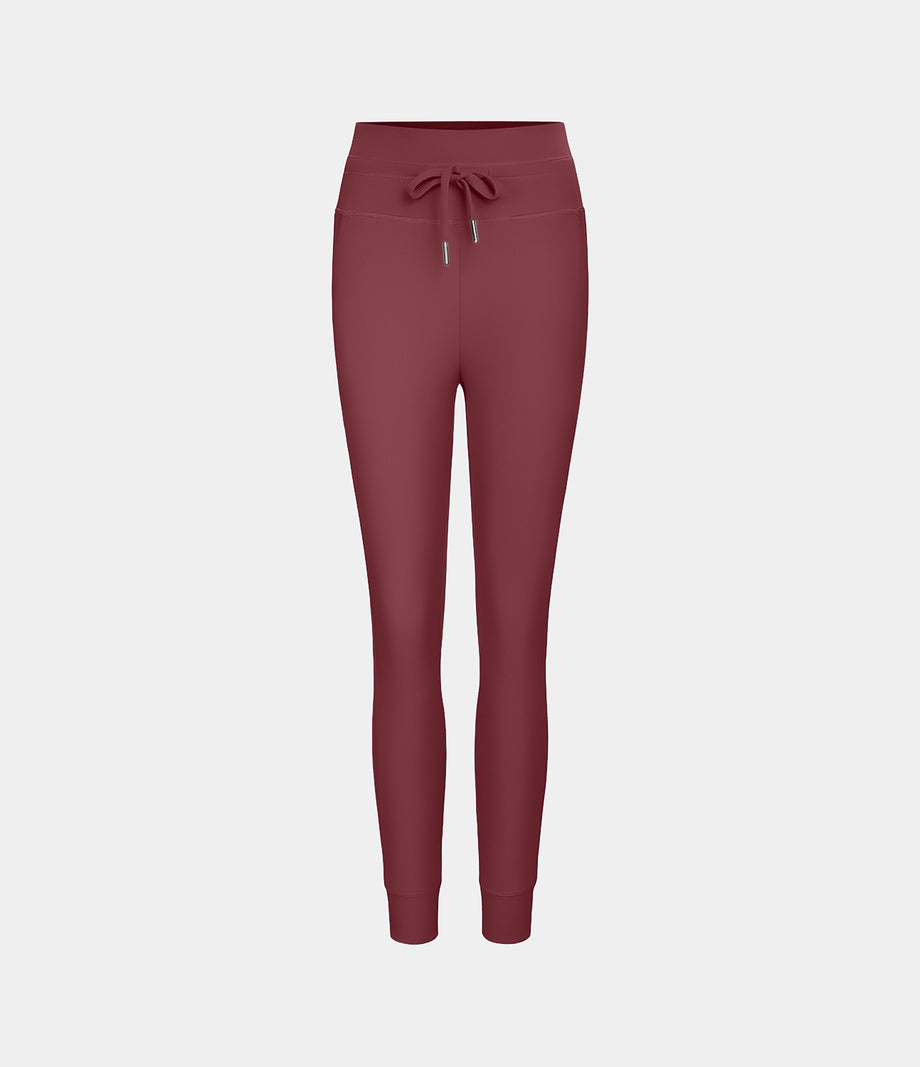 SoftlyZero™ Plush High Waisted Drawstring Pocket Plain Full Length Joggers - Red Violet