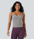 Scoop Neck Crisscross Back Crossover Hem Yoga Cami Top - Ghost Gray