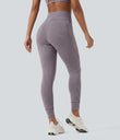 High Waisted Drawstring Striped Yoga Leggings with Pockets - Charcoal Stripe