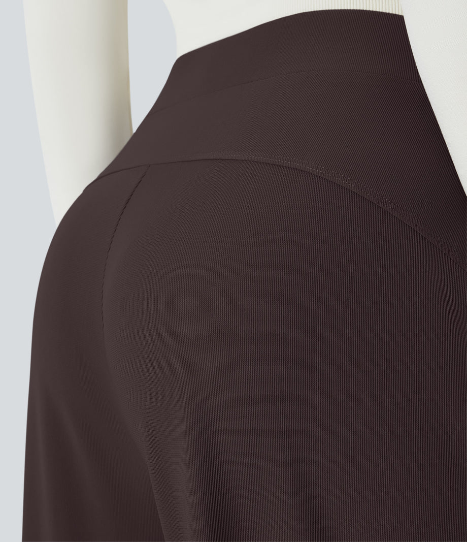 Halara Flex™ High Waisted Body Sculpt Waist-Slimming Pocket Wide Leg Micro Waffle Work Pants - Chocolate Torte