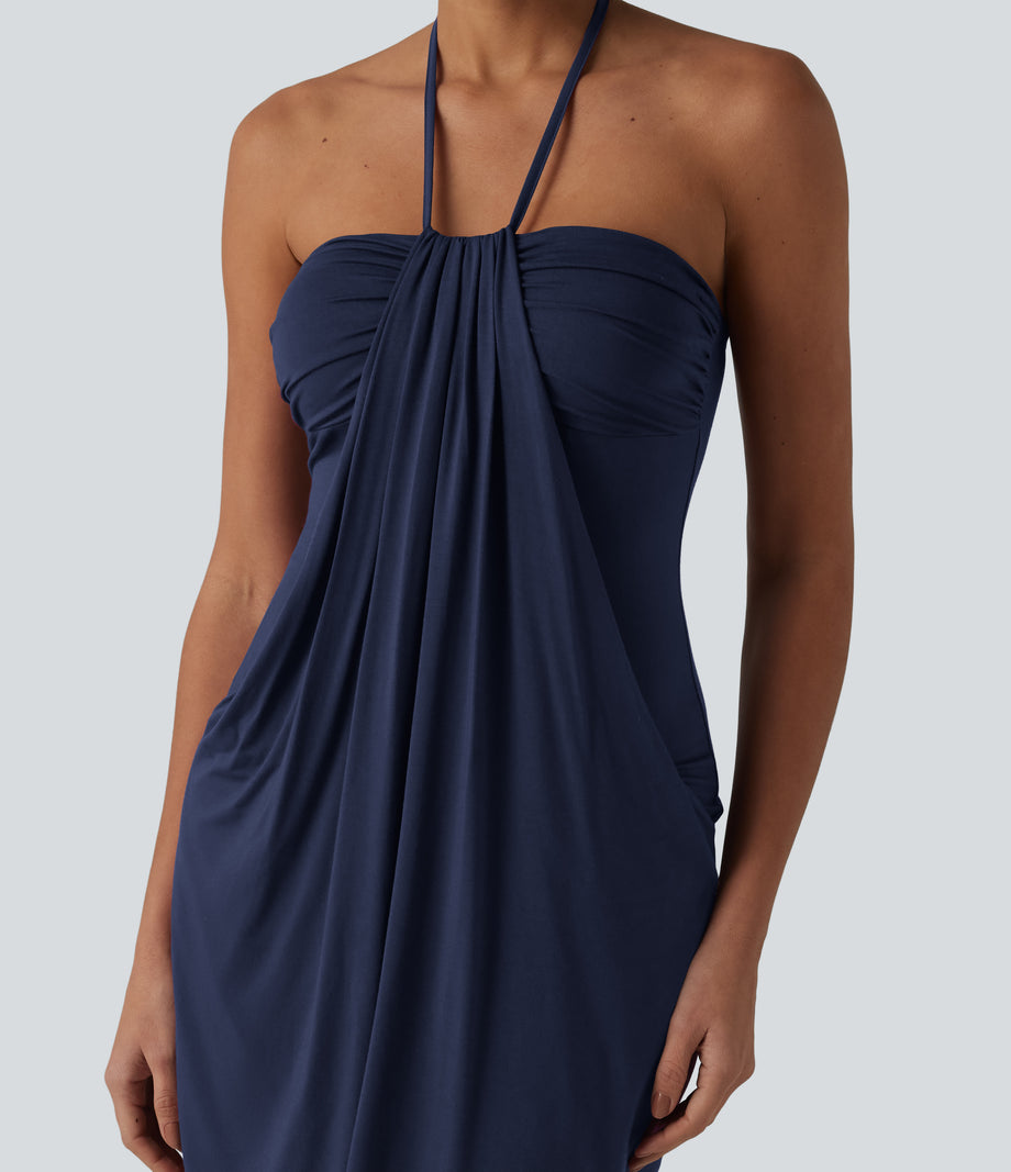 Halter Tie Back Mini Resort Dress with Pockets - Naval Academy