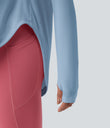 One Shoulder Long Sleeve Thumb Hole Curved Hem High Low Quick Dry Yoga Sports Top-Built-in Bra - Angel Falls