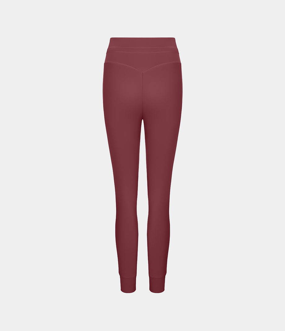 SoftlyZero™ Plush High Waisted Drawstring Pocket Plain Full Length Joggers - Red Violet