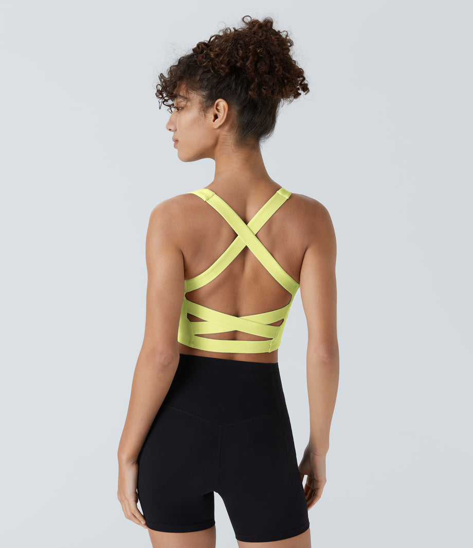 SoftlyZero™ Airy Square Neck Backless Crisscross Cropped Cool Touch Yoga Tank Top-UPF50+ - Mandarin Yellow