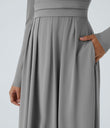 Mock-neck Long Sleeve Pocket Flare Maxi Casual Dress - Ultimate Gray