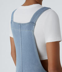 Halara Flex™ V Neck Pocket Washed Denim Casual Overalls - Powder Blue Denim