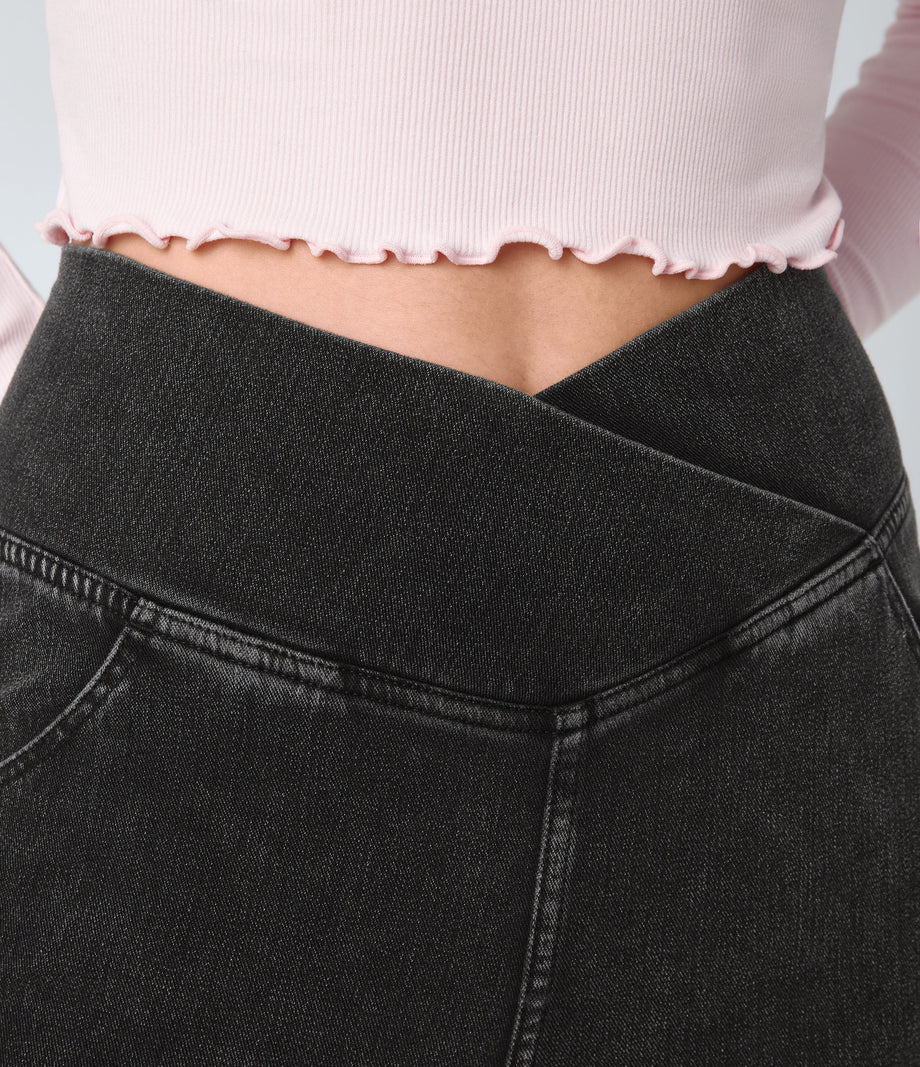 Halara Flex™ High Waisted Crossover Pocket Cool Touch Washed Casual Jeans - Tar Denim