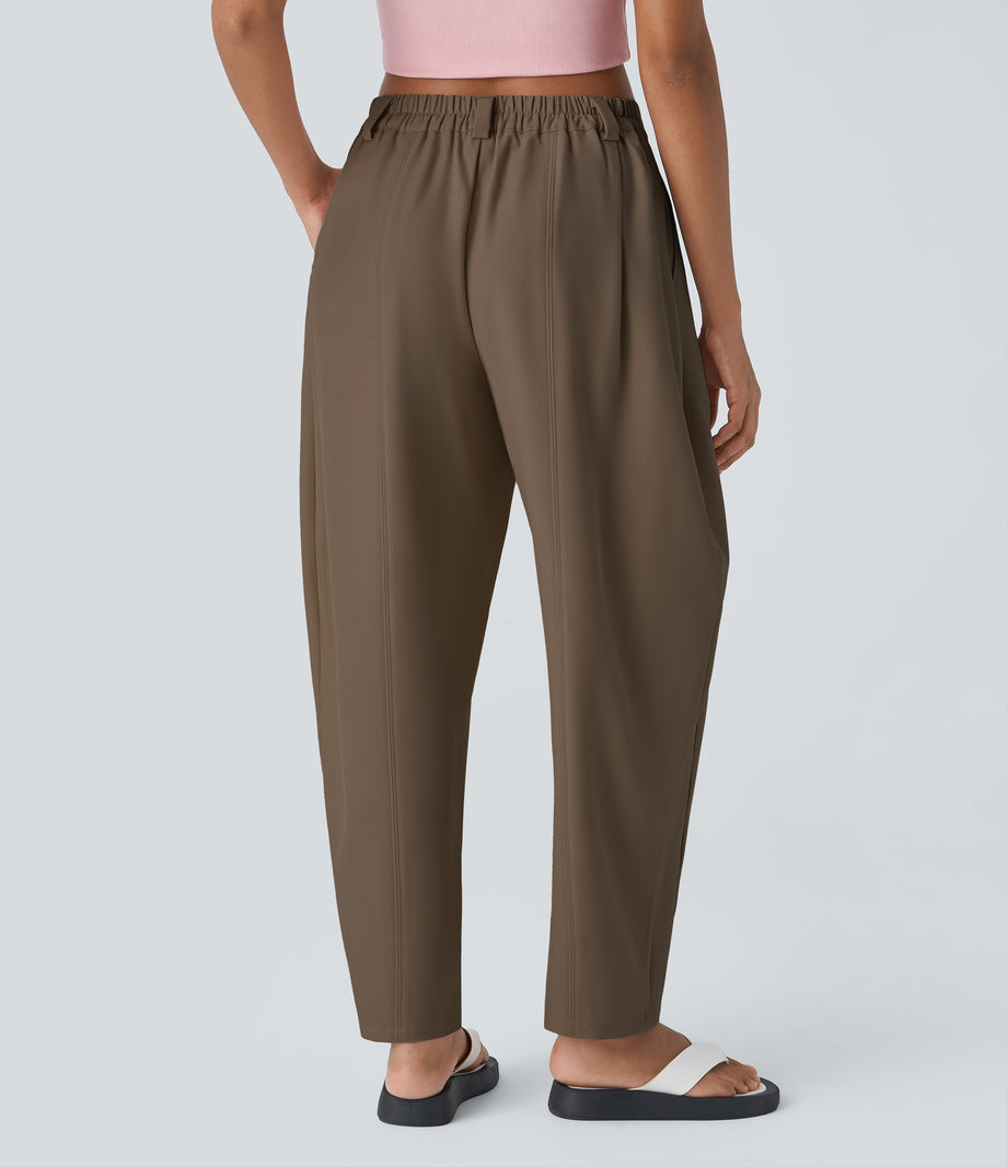 Mid Rise Pocket Barrel Leg Baggy Work Pants - Shitake