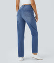 Halara Flex™ High Waisted Pockets Straight Leg Washed Casual Jeans - Blue Spruce Denim