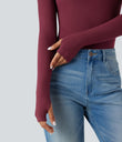 Halara HeatCore Turtleneck Long Sleeve Thumb Hole Casual Warming Top - Cordovan