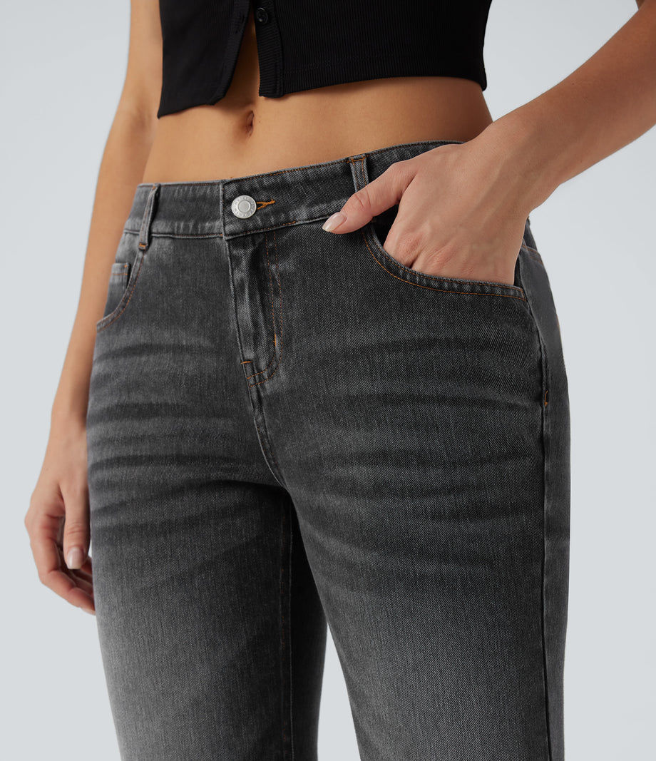 Halara Flex™ Low Rise Flare Washed Casual Jeans with Pockets - Phantom Denim