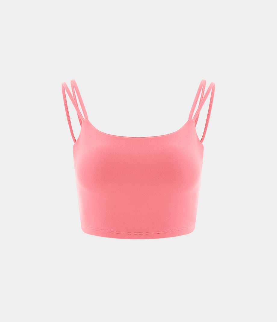 Double Straps Cropped Yoga Tank Top - Dreamy Peach Pink