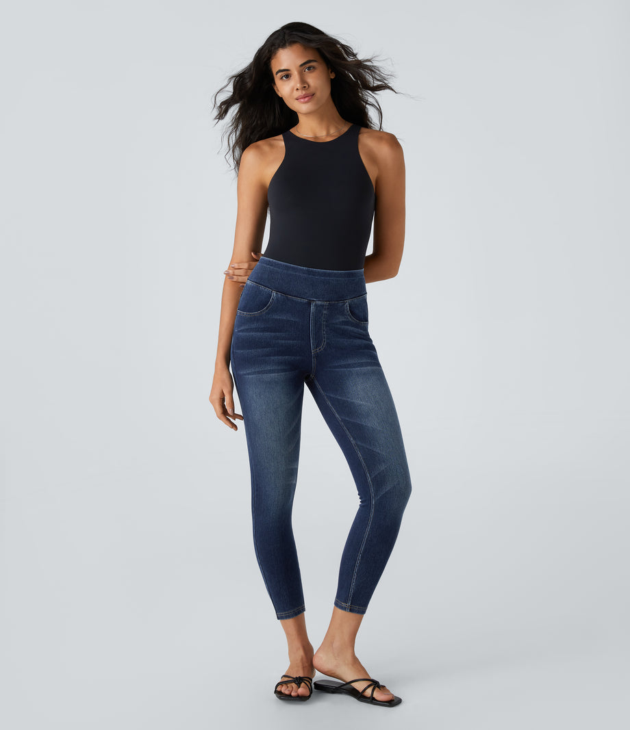 Halara Flex™ High Waisted Pockets Denim Casual Leggings - Bright Blue Denim