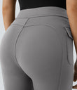 High Waisted Side Flap Pocket Flare Casual Cargo Pants - Silent Storm